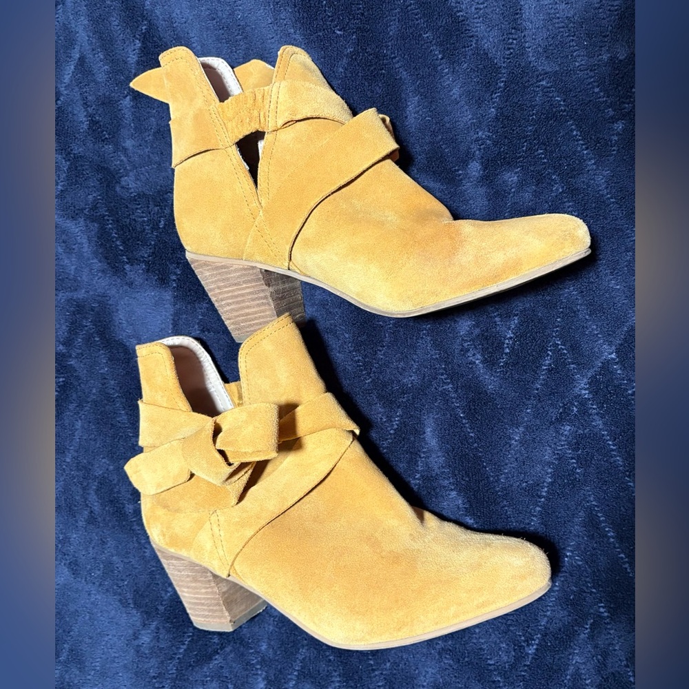 Diba Yellow Suede Block Heel Ankle Boots